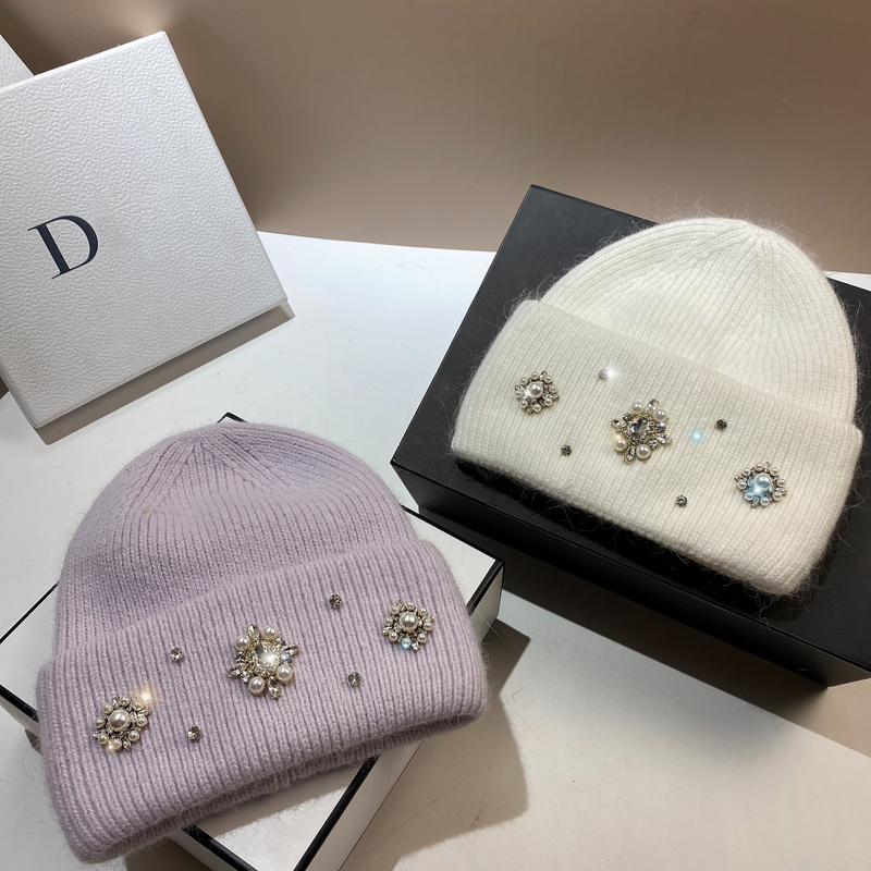 Neuer europäischer Stil Palast Feng Shui Diamant Kaninchenhaar Strickmütze für Wärmeerhaltung im Herbst und Winter,_voghion.com