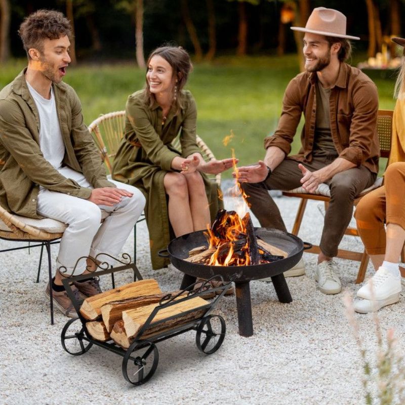 Supporto per camino Drative con ruote in acciaio, porta legna antiruggine_voghion.com