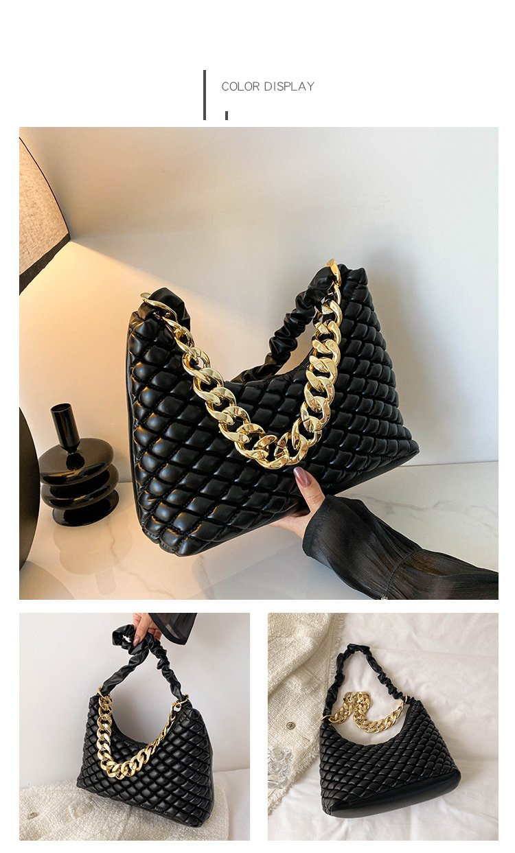 2024 New Fashionable And Minimalist Folded Handheld Underarm Chain Decoration Diamond Grid Elastic Embroidered Thread_voghion.com