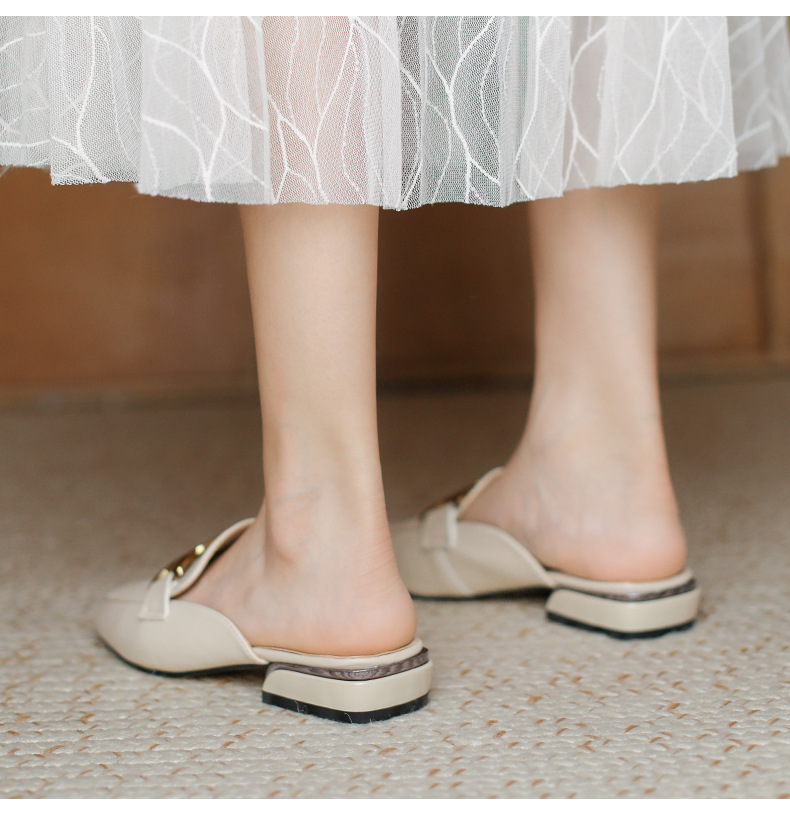 2023 new slippers women's summer outerwear fashion square toe British plus size women's shoes chunky heel sandals loafers lazy shoes_voghion.com