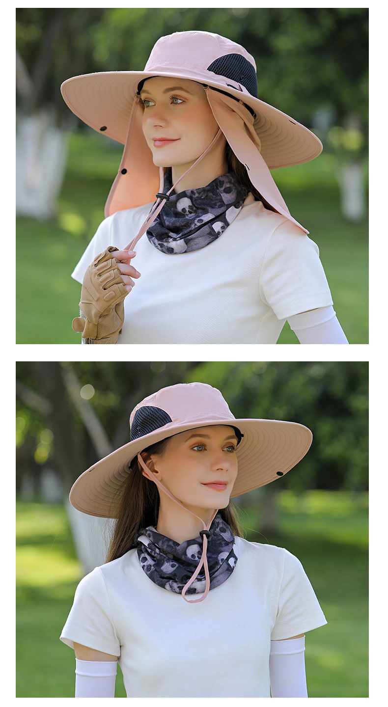 Chapéu de verão feminino com proteção total para rosto e pescoço - Chapéu de ciclismo para áreas externas com aba larga FPS 50+ (design respirável e leve)_voghion.com