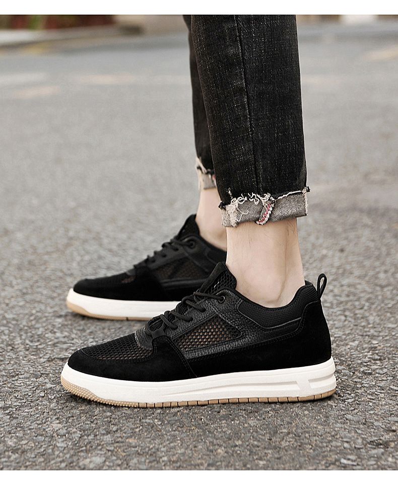 Scarpe da uomo basse con lacci, traspiranti, con giunture in rete, con interno invisibile, scarpe casual che aumentano l'altezza. Scarpe da uomo_voghion.com