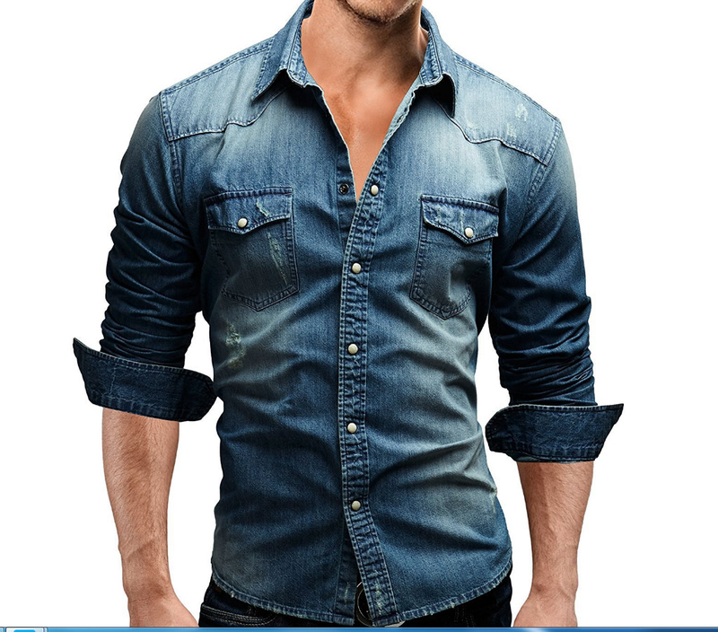 Neu Langarm Stil Jugend Casual Einfarbig Patchwork Denim Shirt männer_voghion.com