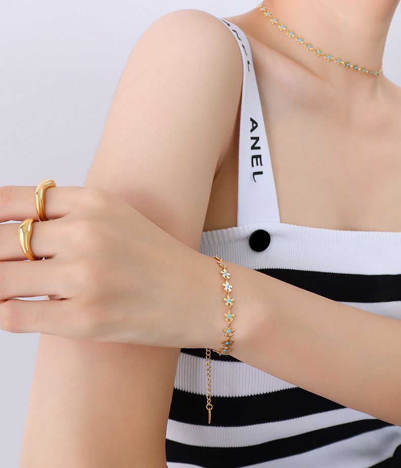 Conjunto de joyería para mujer, collar y pulsera con colgante de gota de aceite azul, chapado en oro fresco y pequeño, de lujo y ligero._voghion.com