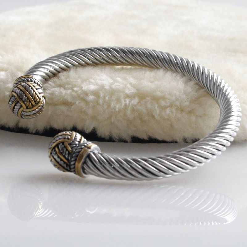 Roestvrijstalen Trend Retro Twist Ball Open Armband Titanium Stalen Verstelbare Kabel Touw Armband_voghion.com