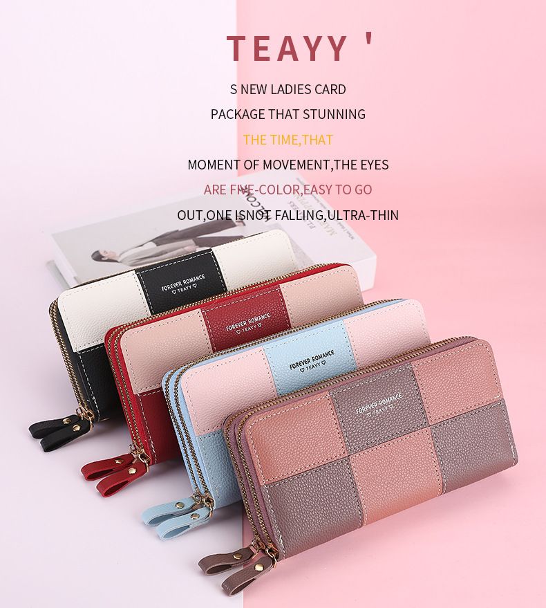 Multi-color Optional Girls' Long Wallet, Wallet In Hand, Women's Three-color Splicing Zipper, Mobile Phone Bag, Wallet, Wallet_voghion.com