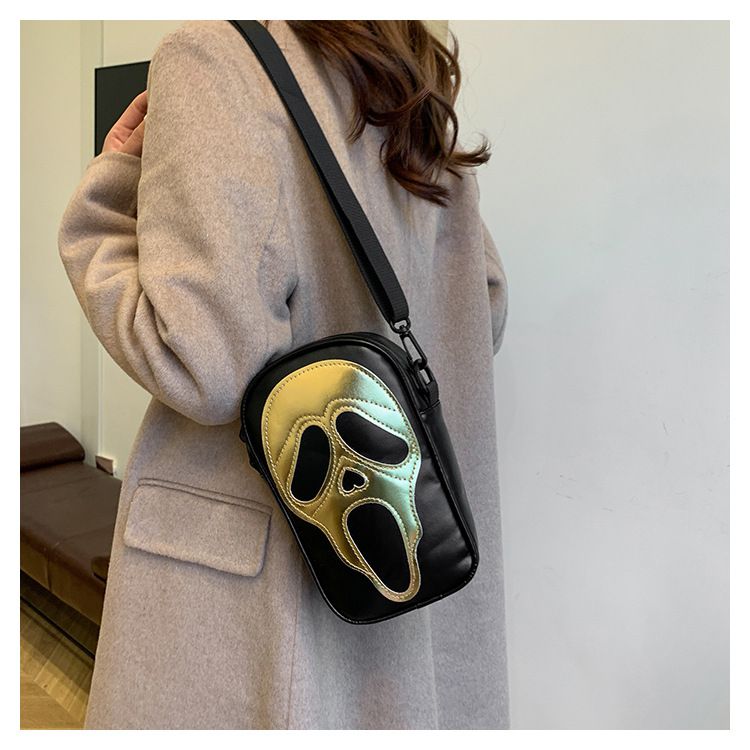 Funny Skull Crossbody Bag For Women - Gothic Halloween PU Shoulder Purse With Phone Pocket & Zipper Closure (Multiple Colors)_voghion.com