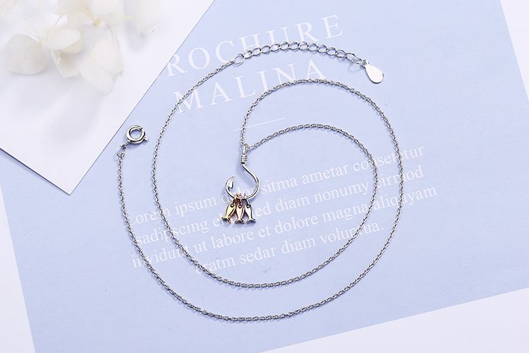 Hot sales ANENJERY Sier Color Cute Three Small Pendant Necklace With Fish Hook Charms Jewelry For Best Friend Gift_voghion.com