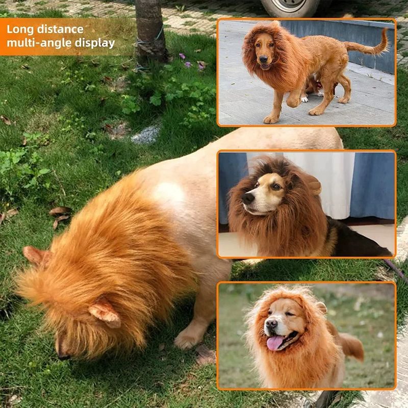 Niedliche Cosplay-Kleidung für Hunde, Löwenmähne für Hundekostüme, realistische Löwenperücke für mittelgroße bis große Hunde mit Ohr-Haustierzubehör_voghion.com