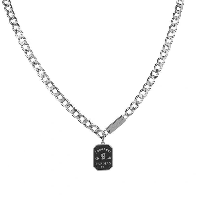 Lucky Nameplate Necklace Men's Trendy Versatile Cross-border Jewelry Fashion Hip-hop Accessories Collarbone Chain Sweater Chain Does Not Fade_voghion.com