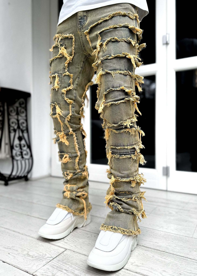 New Men's Denim 2024 Straight Pants European And American Street Fashion Ins Popular Stretch Patch Denim Straight Pants_voghion.com