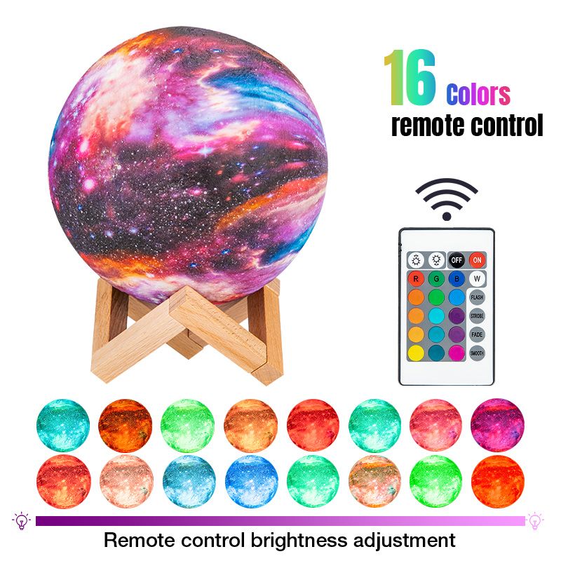 Lampada a forma di luna con stampa 3D, luce notturna per bambini, luce notturna a 16 colori, tocco e telecomando, luce della galassia in regalo_voghion.com