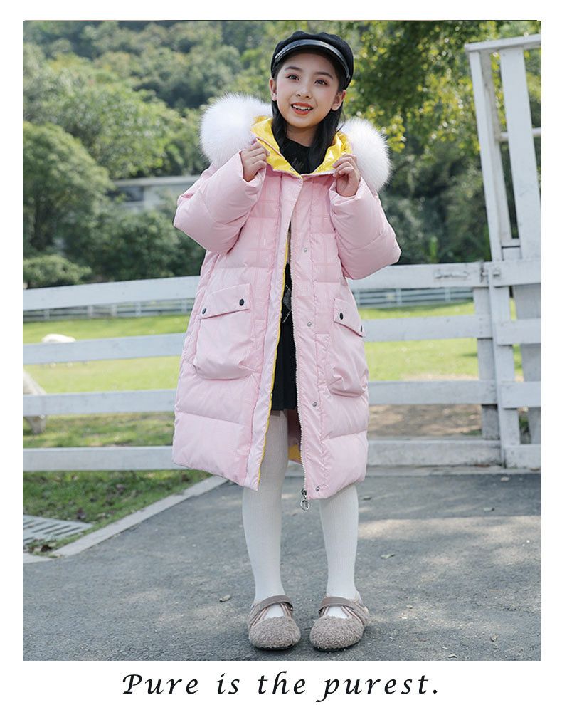 Girls’ Shiny Long Puffer Coat – Glossy Winter Jacket With 50%-55% White Duck Down (Rainbow/Purple/Pink, Sizes 120-160cm, Soft & Trendy)_voghion.com
