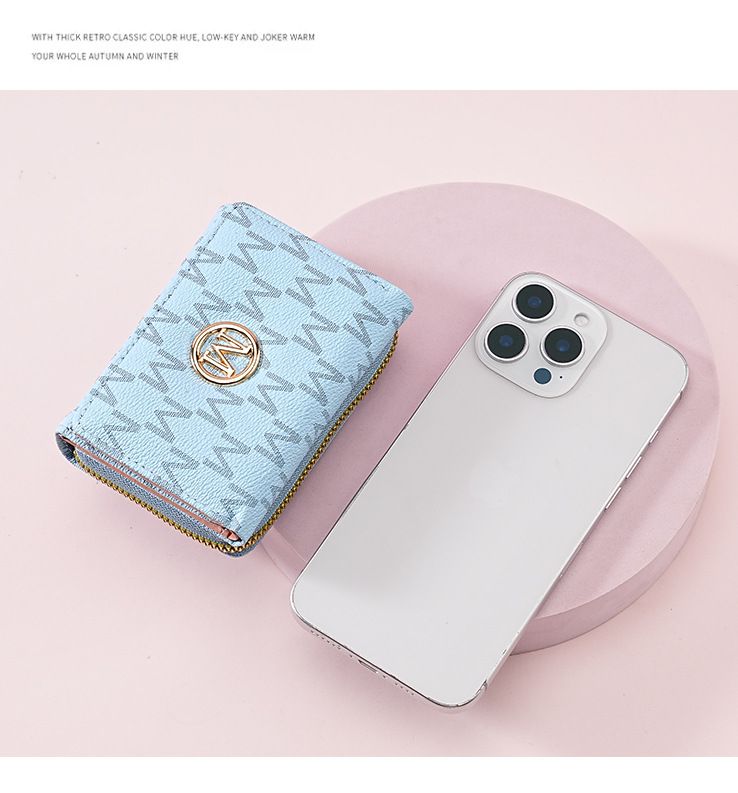 Wallet Women's Short Female Wallet Cross Border New Tri Fold Zipper Coin Purse Simple Fashion Old Pattern Card Bag_voghion.com