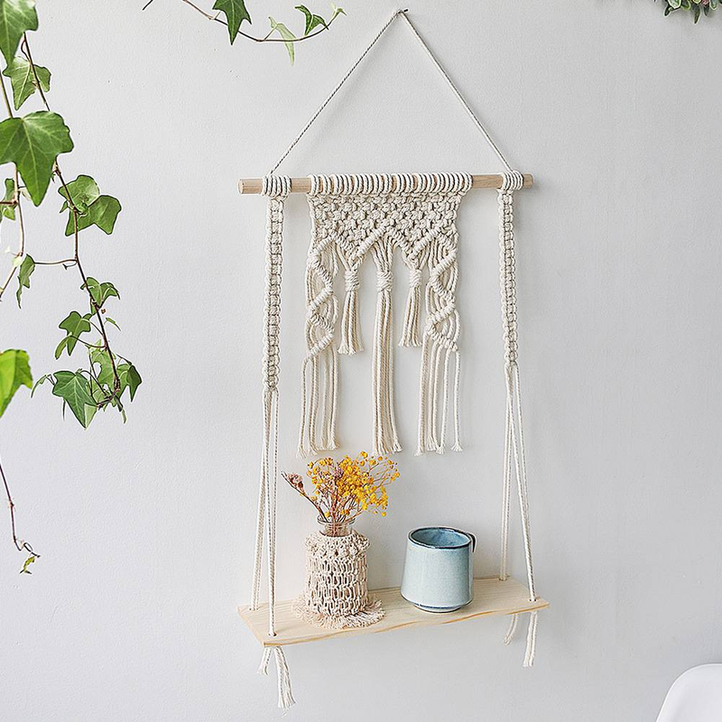 ins wall decoration hanging rope rack flower pot storage rack wall hanging wooden board hanging ornaments home decoration_voghion.com