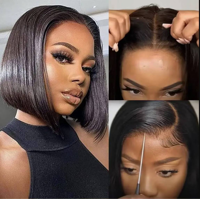 Pelucas Wear And Go Bob para mujer, cabello humano liso sin pegamento, pelucas de cabello humano listas para usar, peluca de aire de encaje precortada en oferta_voghion.com