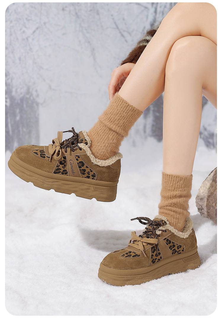 CameidoWomen's thick-soled sneakers with fleece lining, suede patchwork, double laces, casual shoes for autumn and winter in 2024._voghion.com