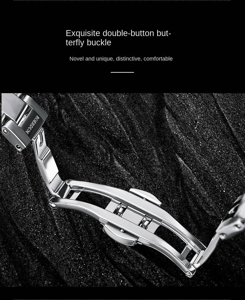 ROERDUM Blue Heart Ice Series II-Men's Tri-Chronograph Mechanical Watch- Stainless Steel Band, Silver Dial, Water Resistant, Minimalist Style_voghion.com