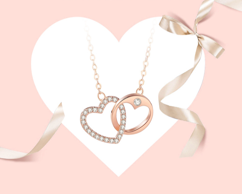 Collana con doppio anello Love, gioielli da donna, in argento sterling e oro rosa, coordinata, design di nicchia alla moda, catena per clavicola, rete geometrica, collana da celebrità_voghion.com