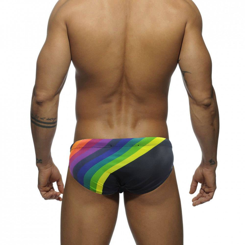 Men's Swimming Trunks With Rainbow Print, Low Waist, Men's Triangle Swimming Trunks, Cup Cover, Anti-embarrassment Tie, Beach Pants_voghion.com