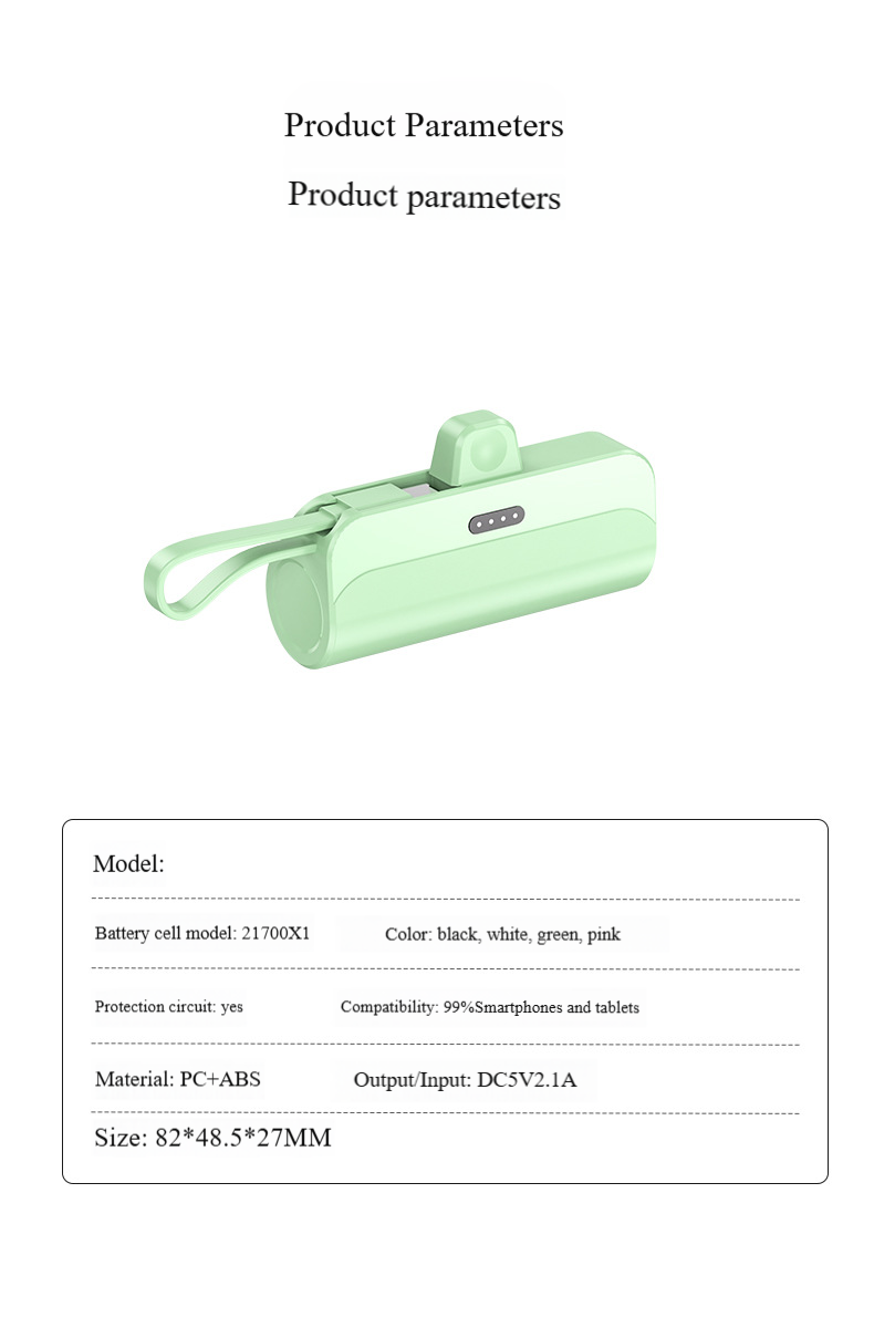 Ultrakompaktowy bezprzewodowy powerbank kapsułkowy – 5000 mAh ze wbudowanym kablem, szybkie ładowanie 15 W (kieszonkowy i gotowy do użycia w nagłych wypadkach)_voghion.com