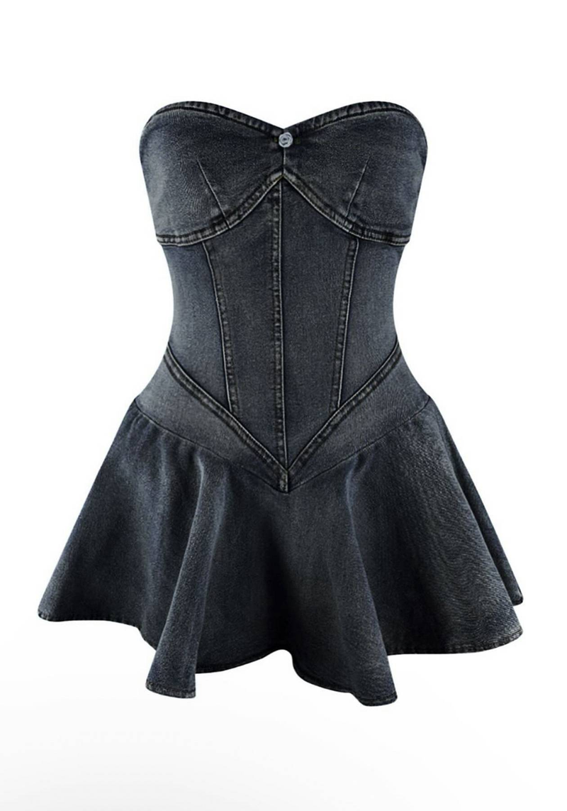 Mini abito a trapezio sexy da ragazza hot in denim senza maniche alla moda transfrontaliera_voghion.com