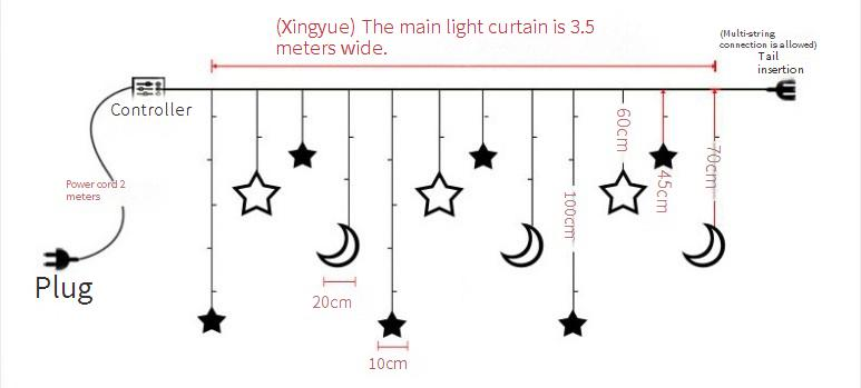 Guirlande lumineuse LED pour sapin de Noël et décoration de chambre – Rideau lumineux en forme de boule de souhaits, étoile et lune, alimenté par USB/batterie/énergie solaire, blanc chaud et multicolore_voghion.com