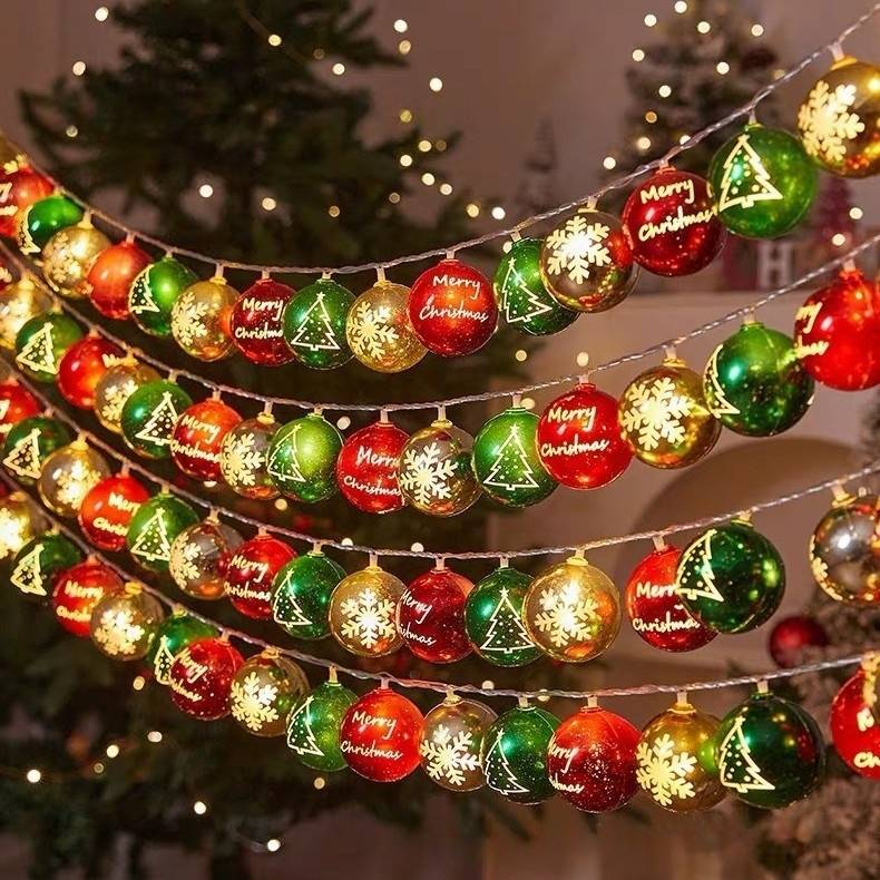 Luzes de LED para decoração interna/externa à prova d'água IP44 com estrelas e bolas douradas, branco quente de 3500K, operadas por bateria (comprimentos de 2m/3m, 10-20 LEDs)_voghion.com