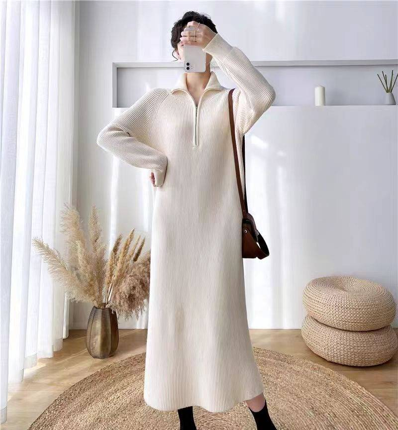 Elegantes Strick-Tunikakleid mit Reißverschlussdetail – Vielseitiger Pullover für Arbeit und Wochenende (atmungsaktive Polyestermischung, 7 raffinierte Farben)_voghion.com
