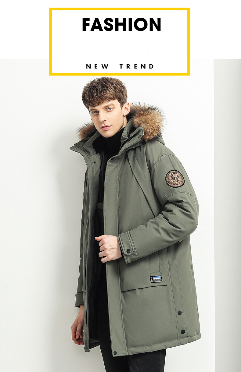 Chaqueta larga de plumón para hombre, abrigo de invierno con capucha y cuello de piel grande, parka gruesa de plumón de pato blanco, corte holgado, resistente al viento, ropa de abrigo informal._voghion.com