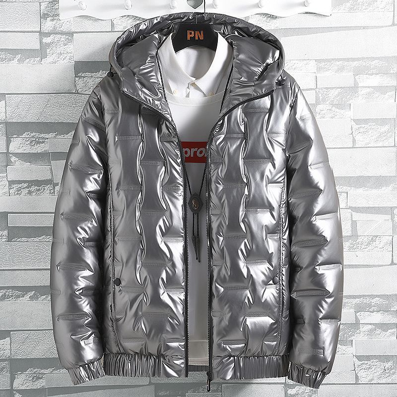 Giacca invernale imbottita da uomo con fodera in pile - Cappotto trapuntato slim fit, antivento e caldo, parka leggero con cappuccio (argento/bianco, M-5xl)_voghion.com