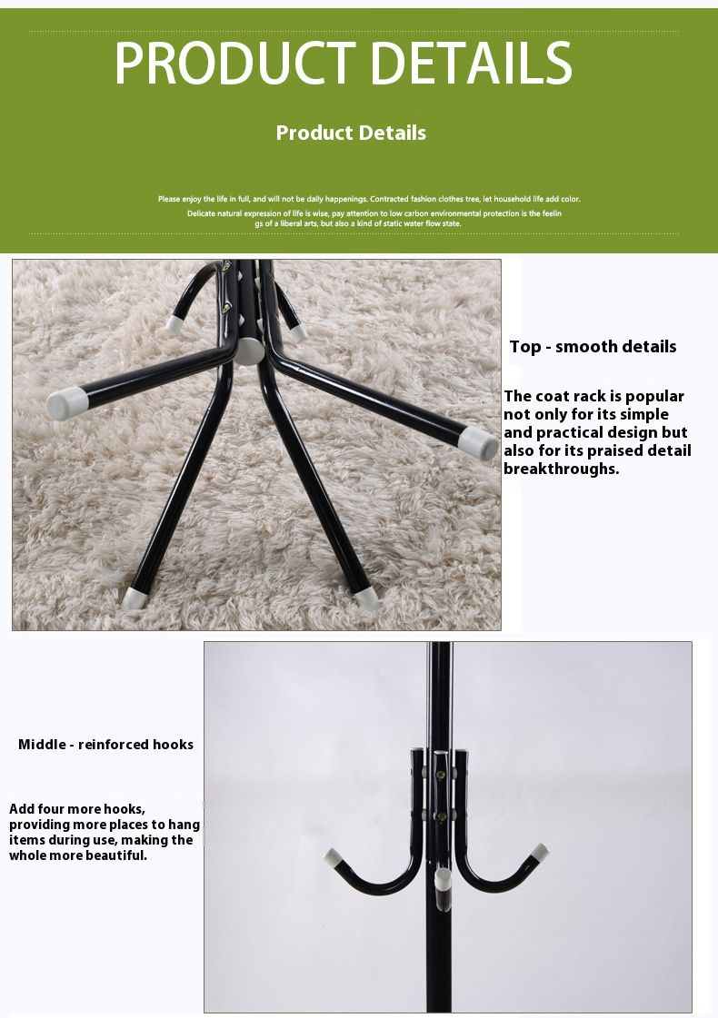 Modern Iron Coat Rack - 1.75m Tall Standing Clothes Hanger With 9 Hooks, Space-Saving Entryway & Bedroom Organizer, Multiple Color Options_voghion.com