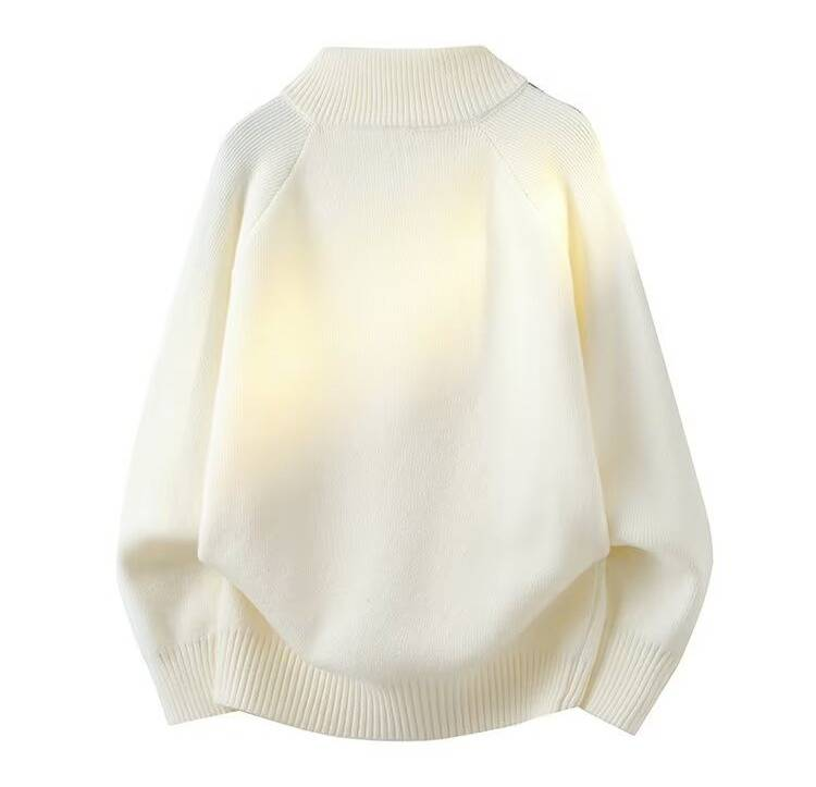 Men's Half-Zip Striped Sweater – Stand Collar Loose Fit Pullover (Black, Grey, Red, White, M-XXXL)_voghion.com