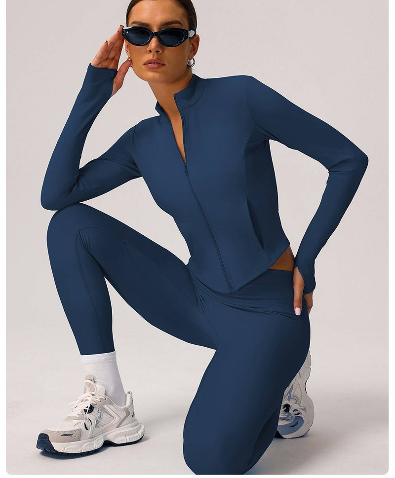 Ensemble thermique de course et de yoga pour femme – Vêtements de sport slim à séchage rapide avec doublure en velours (Bleu badge/Bleu clair/Gris givré, S-XL)_voghion.com
