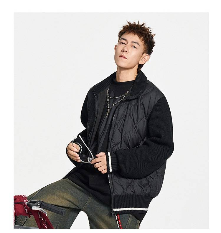 Men's Lightweight Down Jacket – Feather Filling Coats, Slim Fit, Black/Beige/Blue Men's Clothing_voghion.com