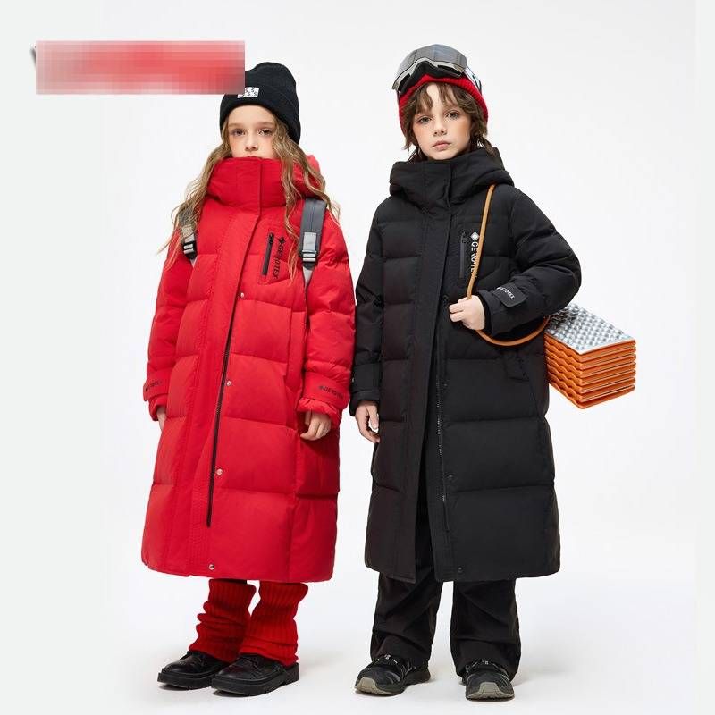 Premium Kids' Long Down Jacket With Hood - Ultra-Warm Winter Coat For Boys & Girls - Soft Duck Feather Filling, Water-Resistant Polyester_voghion.com