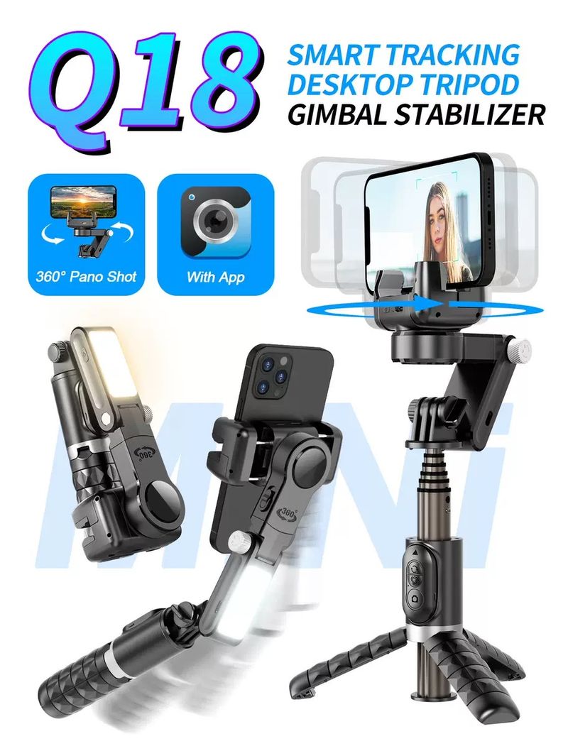 Smartphone-Universalgelenk-Stabilisator, 2-Achsen-Selfie-Stativ mit Gesichtserkennung, 360°-Drehung, 4-in-1-Anschluss_voghion.com