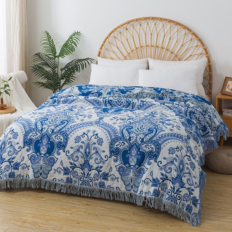 Comforters & Duvets Cotton Tassel 4-Layer Lightweight And Breathable Blanket Luxuriously Soft Gauze Bedding For Bed_voghion.com