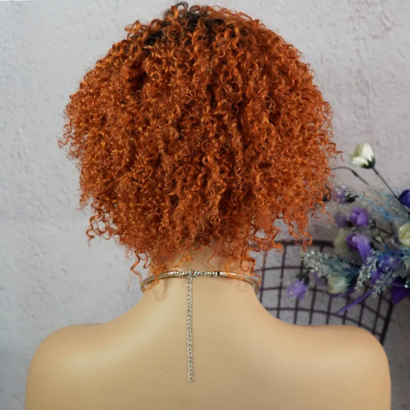 Peluca de cabello humano rizado afro corto para mujer, densidad del 180 %, peluca Pixie Curl sin pegamento_voghion.com