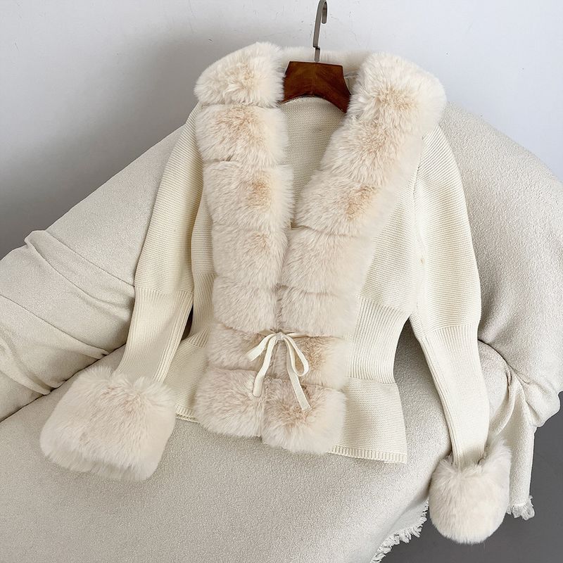 Damenbekleidung Herbst und Winter Strickpullover Pelz Knopfleiste Manschetten Abnehmbarer Strickpullover_voghion.com