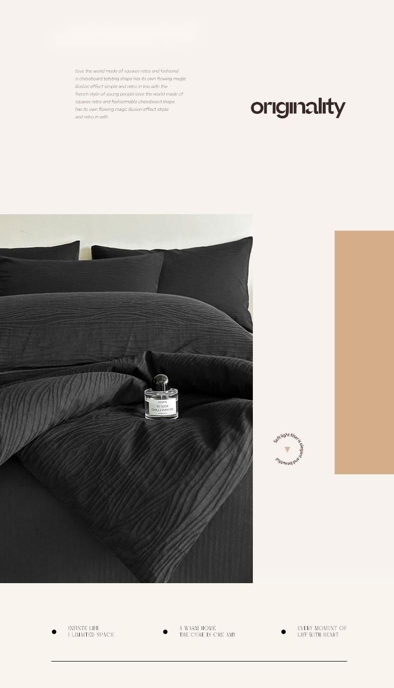 Biancheria da letto semplice ed elegante, quattro pezzi, copripiumino in puro cotone lavato jacquard, lenzuolo singolo, tre pezzi per dormitorio._voghion.com