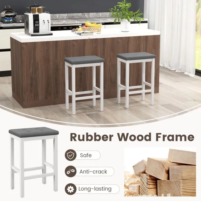 Rubber Wood And Frame Stools Seat Bar With Padded Footrest 24_voghion.com