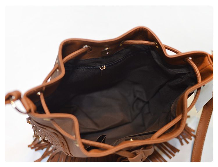 New fashionable shoulder bag, casual drawstring, handmade tassel bucket bag, crossbody bag, women's bag, trendy_voghion.com