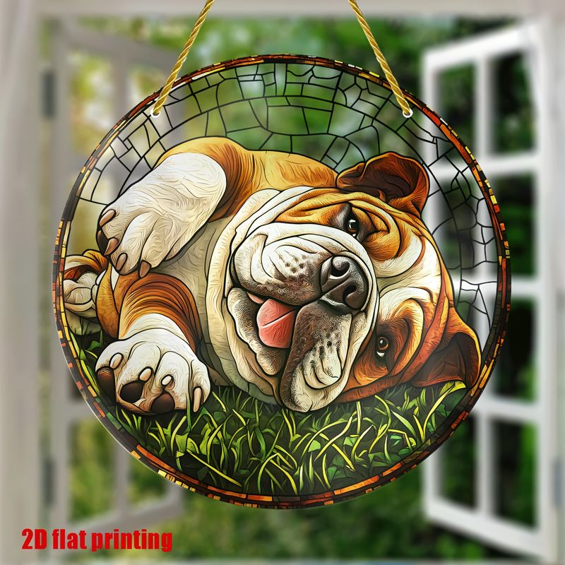 8x8in Bulldog Sun Catcher - Acrylic Pet-Themed Wall Decor, Window & Porch Hanging - Unique Gift For Dog Lovers & Housewarming_voghion.com
