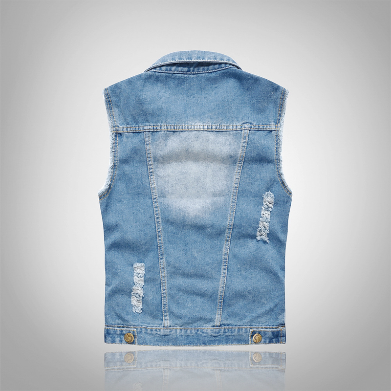 Meeste riided Slim Fashion meeste teksariie Meeste helesinine vest Vest Rebitud teksariie Vest_voghion.com