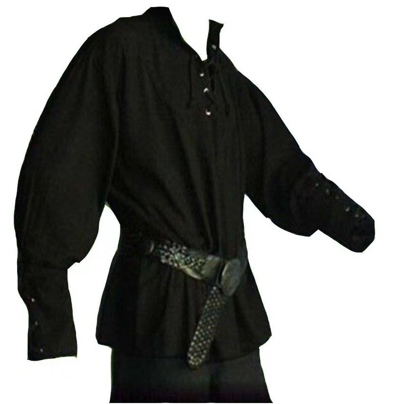 Unbeatable Quality Medieval Clothing For Men, Loose Fitting Men's Polo Shirts With Ties, Performance Costumes_voghion.com