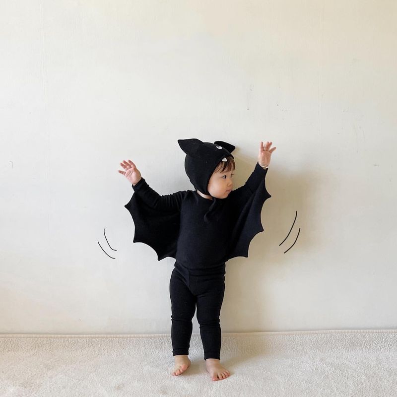 Tuta per bambini Ins Halloween Series Tuta a forma di pipistrello Taglia piccola e media Tuta a tre pezzi a maniche lunghe per bambini_voghion.com