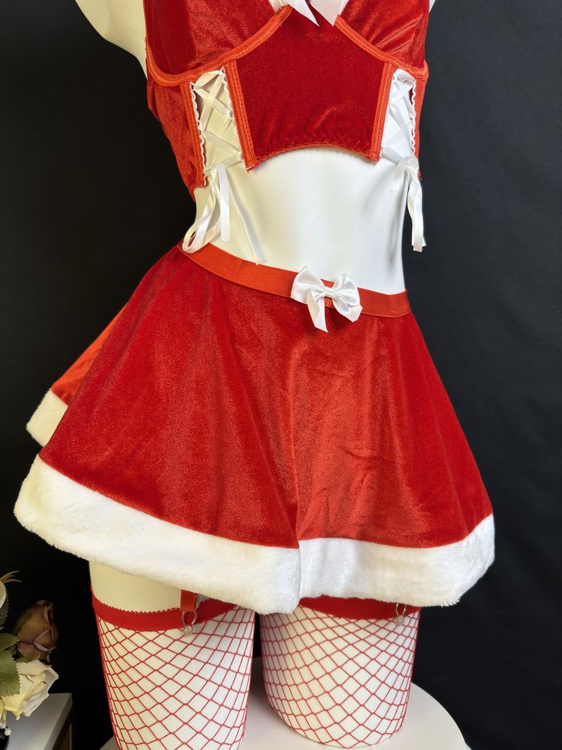 Christmas Sexy Clothing Abstinence Bow Split Uniform With Mesh Socks Set_voghion.com