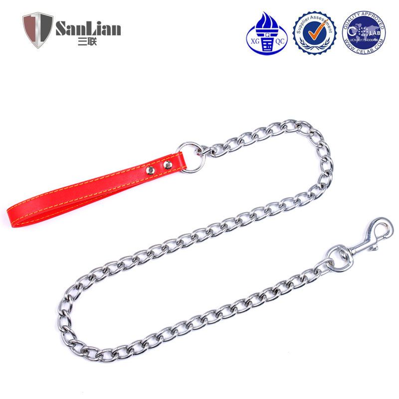 Coleira para animais de estimação com corrente de ferro e couro legítimo, 120 cm, tripla_voghion.com