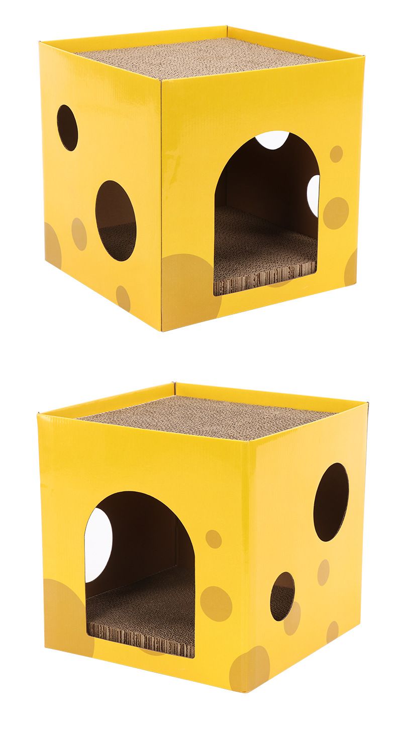 Cheese Box Cat Scratch Board Cat Nest Corrugated Paper Upper and Lower Two Layers Cat Claw Board Claw Grinder Drill Hole No Scrap Cat Toy_voghion.com